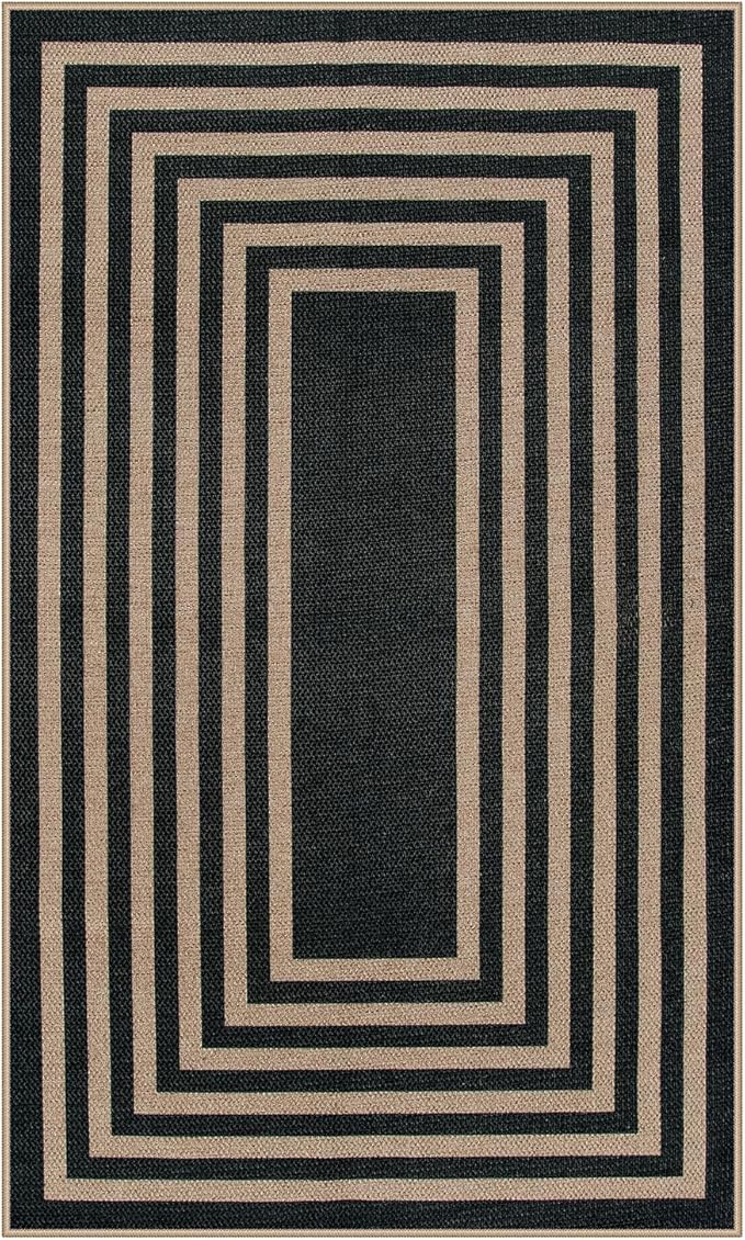Lahome Modern Geometric Easy Jute Outdoor Rug, 3x5 Black Indoor Outdoor Carpet - Image 8