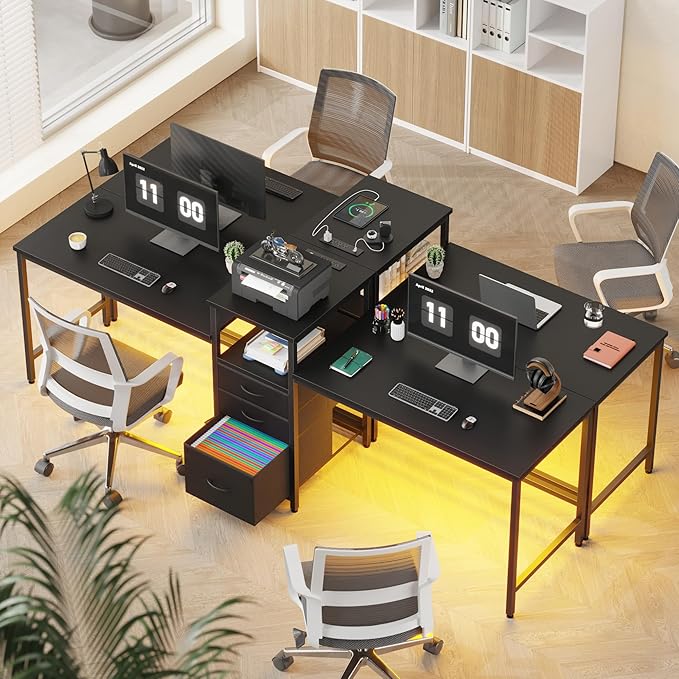 93'' Two Person Desk with Charging Station, Long Desk with 3 Drawers and - Image 7