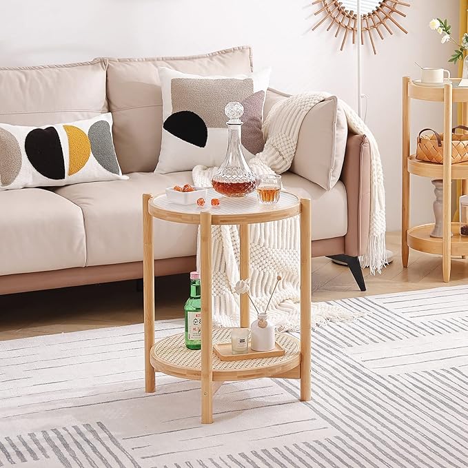 Tiita Rattan Coffee Table, Round End Table, 19.7Inch Modern Side Table - Image 7