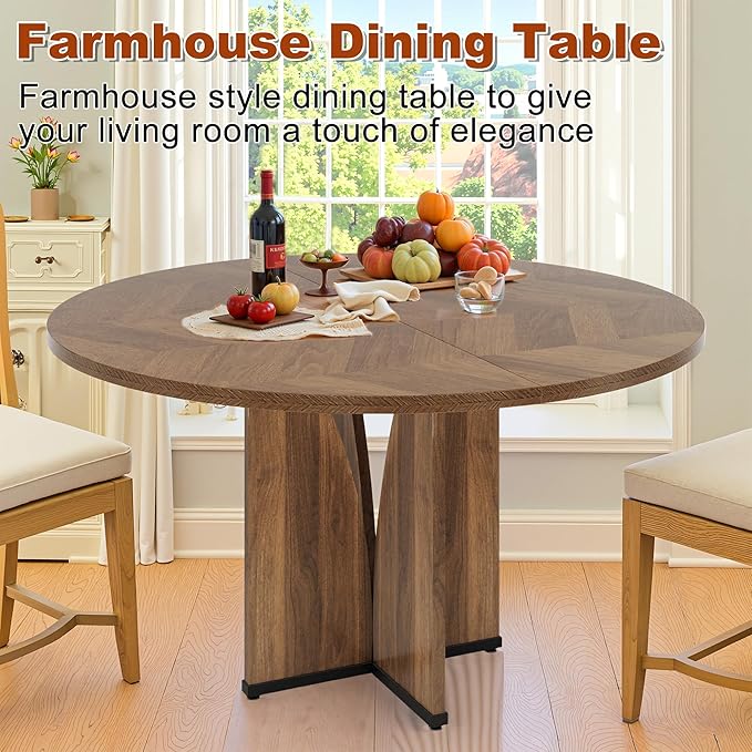 Round Dining Table for 4, 39 Inch Small Dinner Table Farmhouse Wooden Circle - Image 7