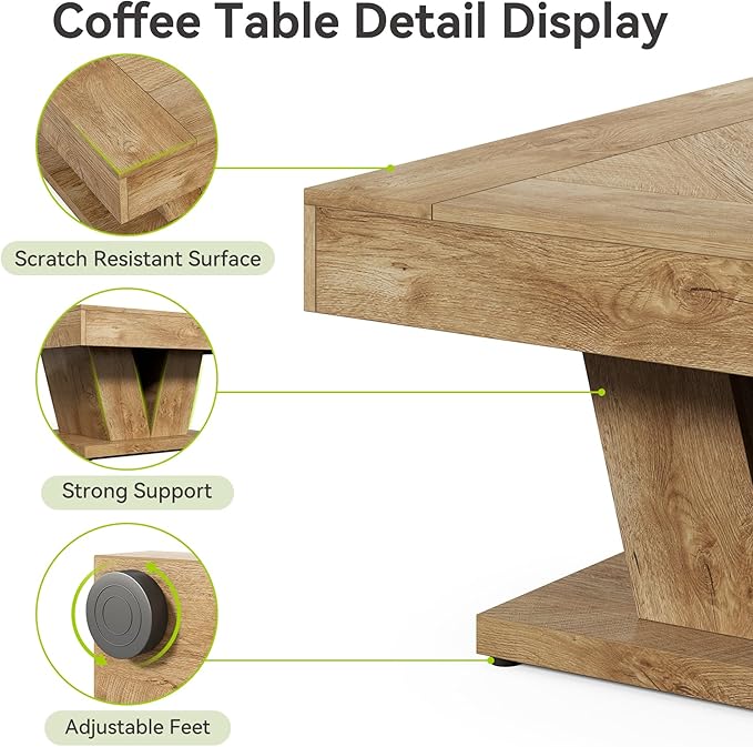 LITTLE TREE Square Coffee Table, Modern Rustic Coffee Table - Image 7