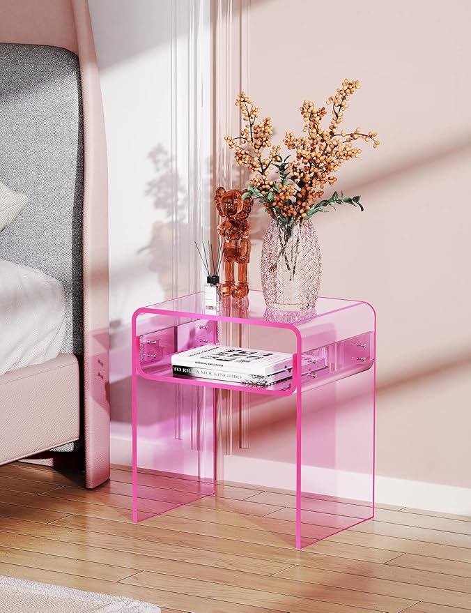 Clear Acrylic End Table 2-Tier Bedside nightstand - Image 2