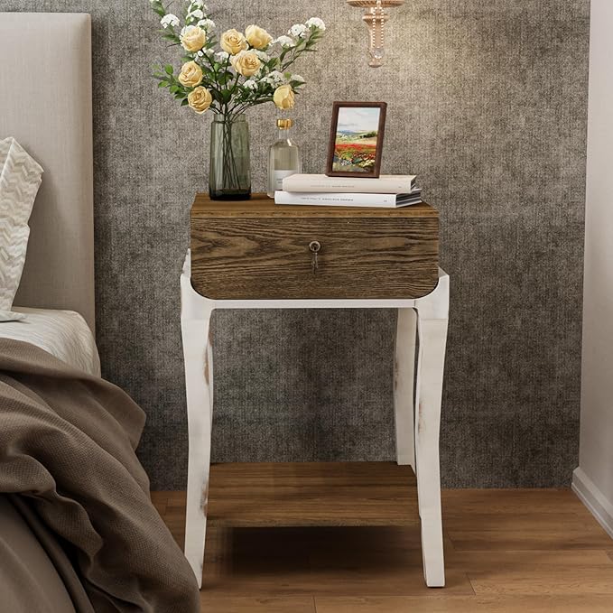 COSIEST Rustic Nightstand, 2-Tier Farmhouse Bedside Table, Wood Accent End Table by COSIEST