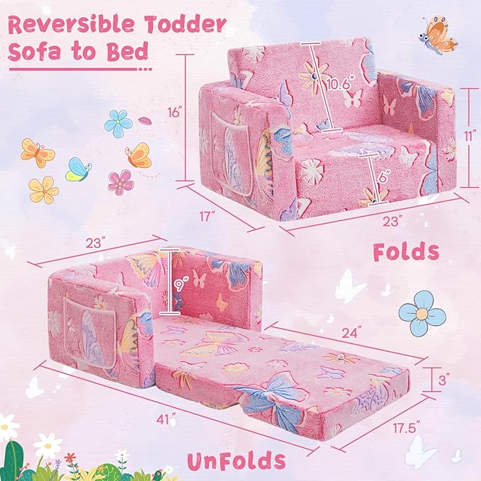 Toddler Chair Comfy, 2-in-1 Soft Toddler Couch Fold Out - Image 2