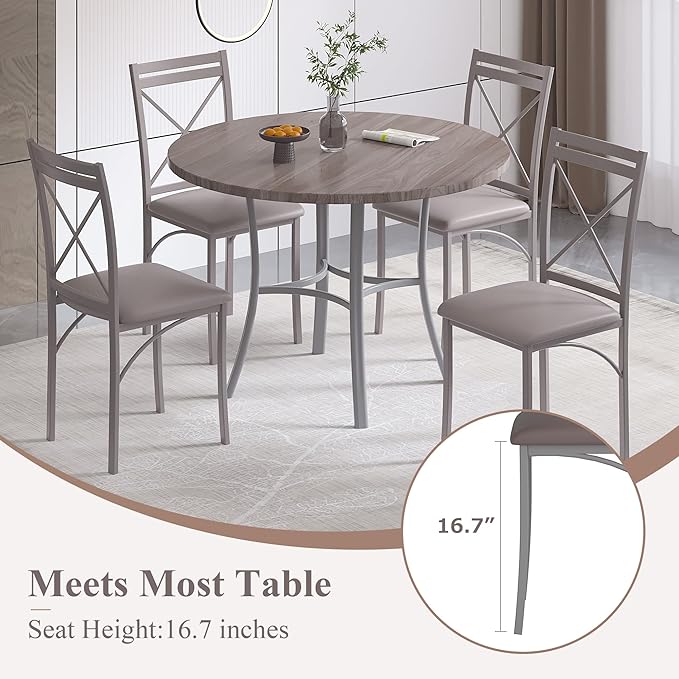 VECELO Metal Dining Chairs Set of 4, Steel Legs and PU Leather Cushion Seats - Image 5