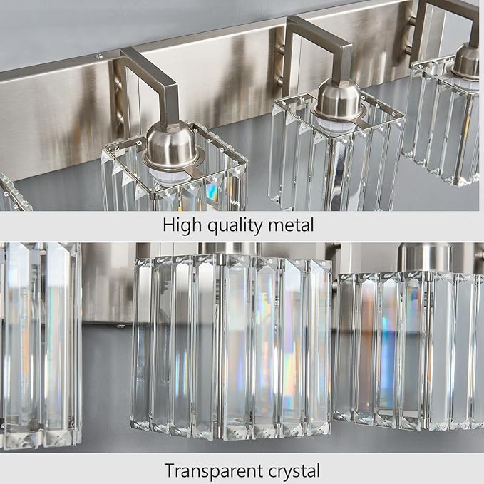 Modern Bathroom Vanity Light 4-Lights Brushed Nickel Vanity Light Crystal Wall - Image 6