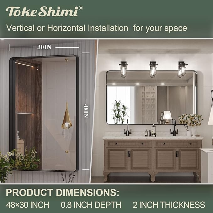 TokeShimi 48 x 30 Inch Wall Mirror Black Bathroom Vanity Mirror - Image 8