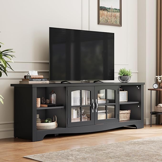 LINSY HOME TV Stand for 75 Inch TV, Modern Farmhouse Entertainment Center - Image 3