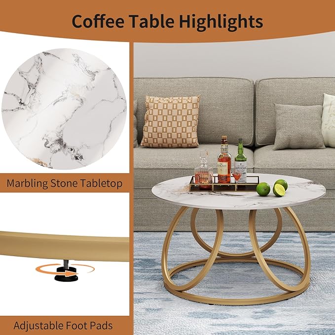 OIOG Round Coffee Table for Living Room, Modern Coffee Table - Image 3