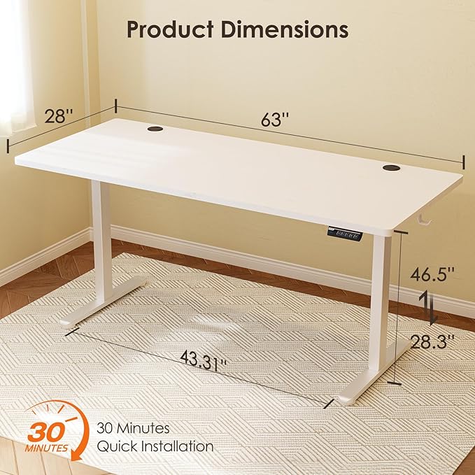 Monomi Electric Standing Desk, 63 x 28 inches Height Adjustable Ergonomic Home - Image 3