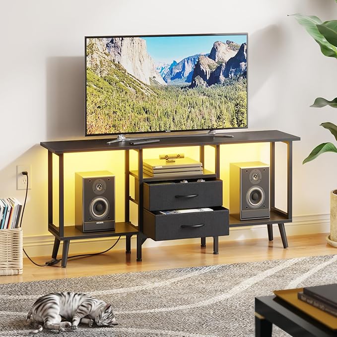 Small TV Stand with Fabric Drawers/LED Light - Image 2
