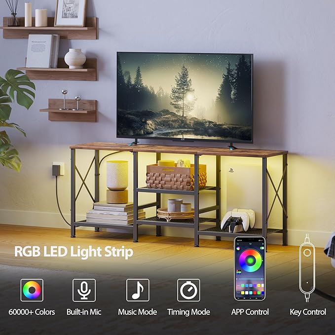 TV Stand with LED Lights for 55 Inch TV, Entertainment Center with 3-Tier Open - Image 4