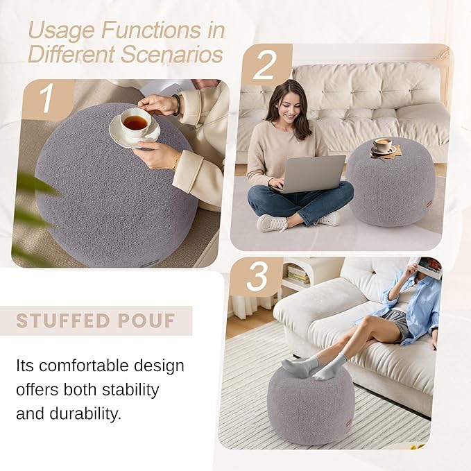 MeMoreCool Stuffed Round Pouf Ottoman Foot Rest, Floor Pouf Foot Stool - Image 4