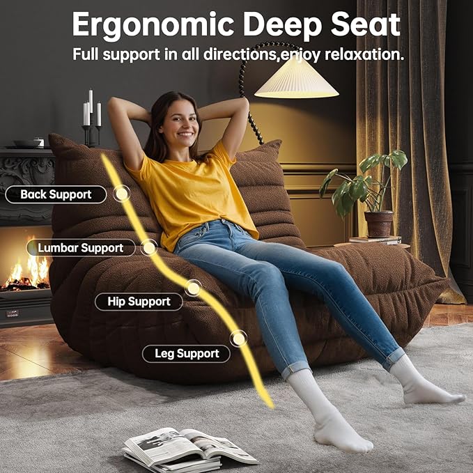 Bean Bag Chairs for Adults, BeanBag Reading Chair Memory Foam Couch, Floor - Image 5