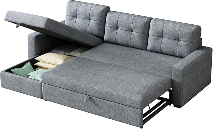 Ball & Cast L-Shape Reversible Sectional Sleeper Sofa Bed, Linen Upholstered 4 - Image 10