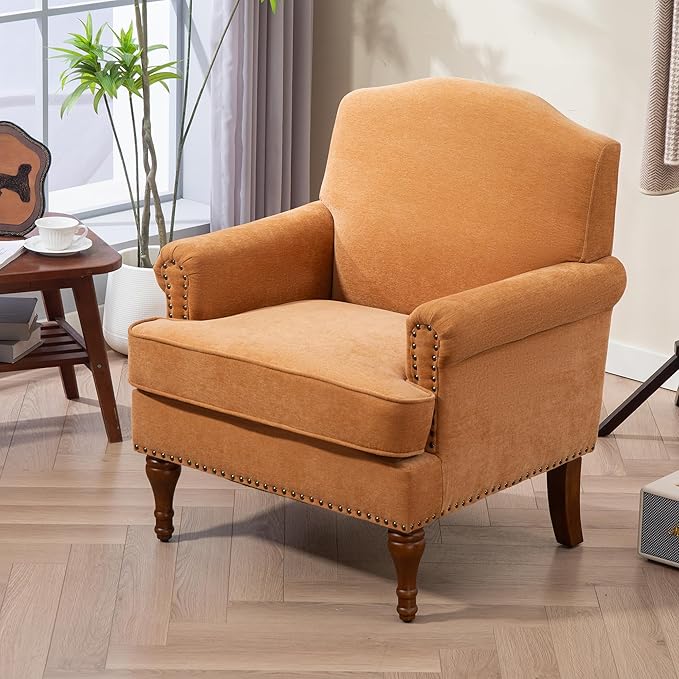 Ball & Cast Accent Chair with Nailhead Trim Armchair, Comfy Chenille Club Sofa - Image 3