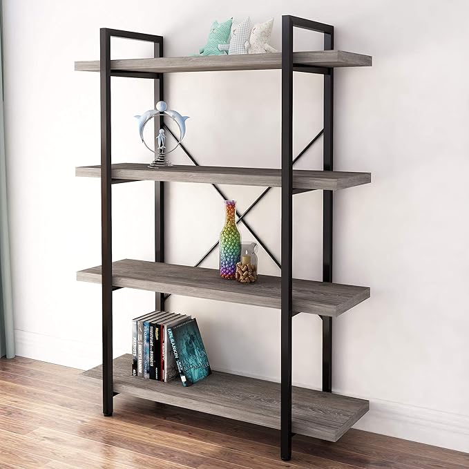 45MinST 4-Tier Vintage Industrial Style Bookcase/Metal and Wood Bookshelf - Image 2