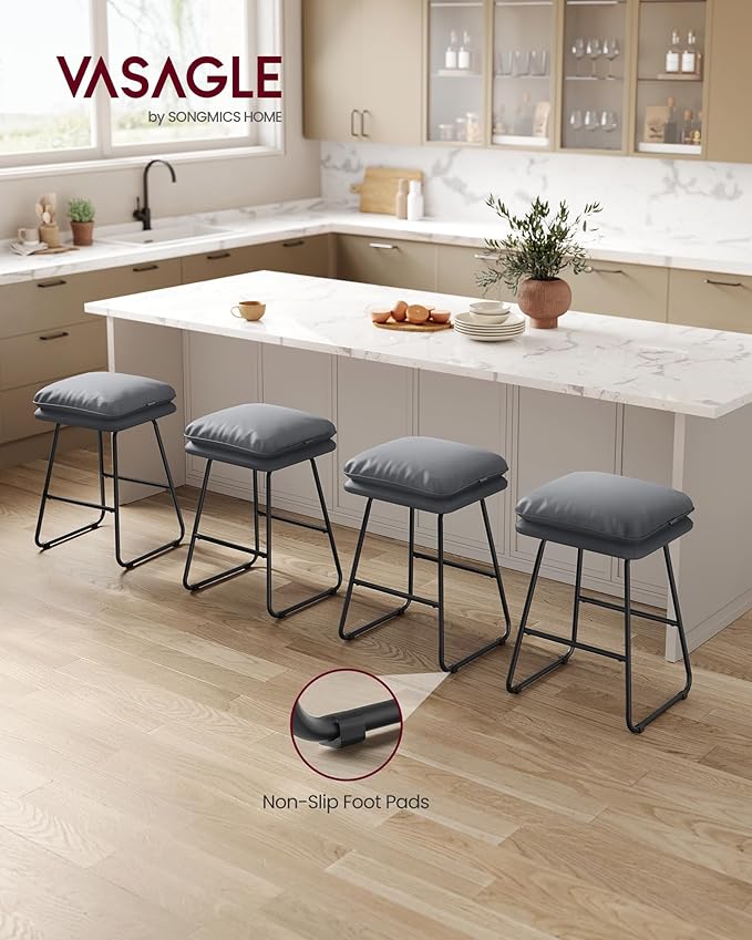 VASAGLE Bar Stools Set of 4, Counter Height Bar Stools, Leather Counter Stools - Image 4