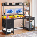 DWVO Computer Desk with Drawers & Hutch, 59.1" Office Desk with Power Outlets & by DWVO