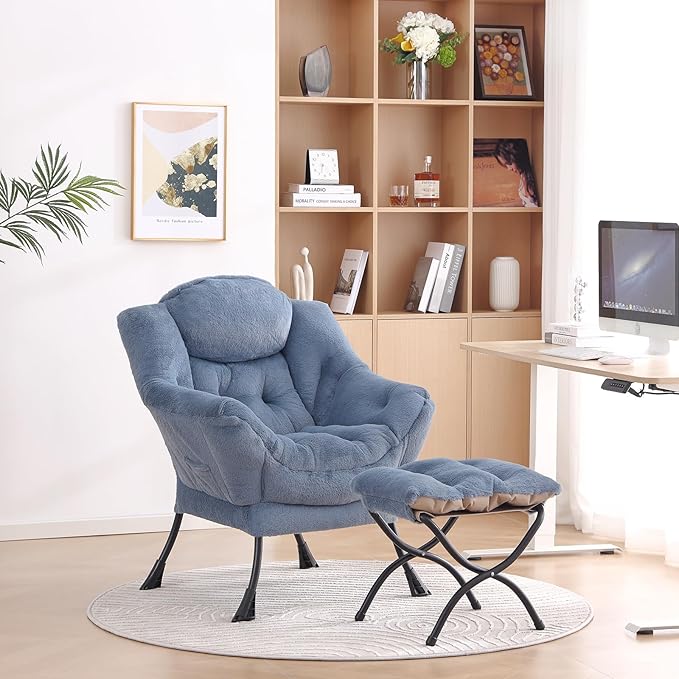 LITA Lazy Chair with Ottoman, Modern Accent Leisure Upholstered Sofa Chair - Image 7