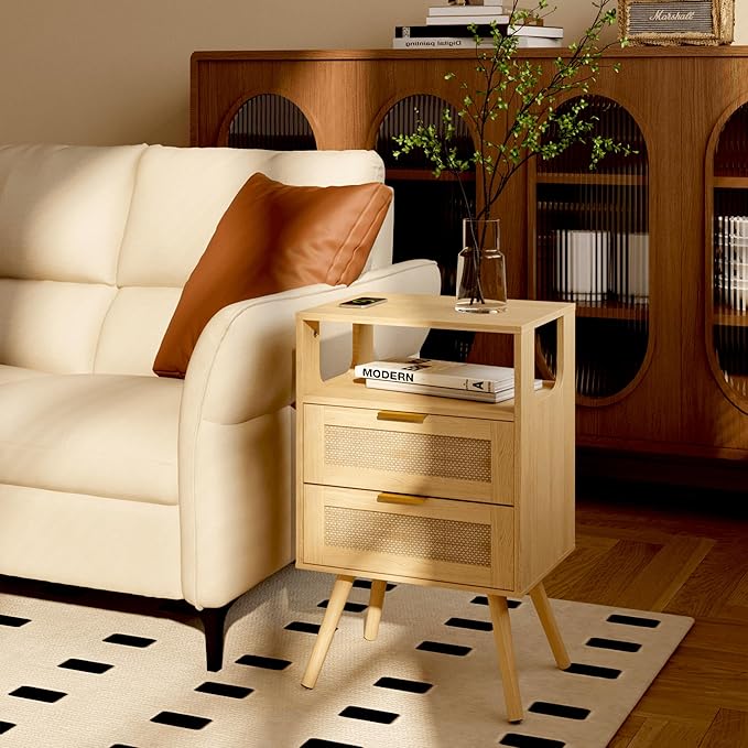 Rattan Nightstand, Farmhouse Bedside Table - Image 8