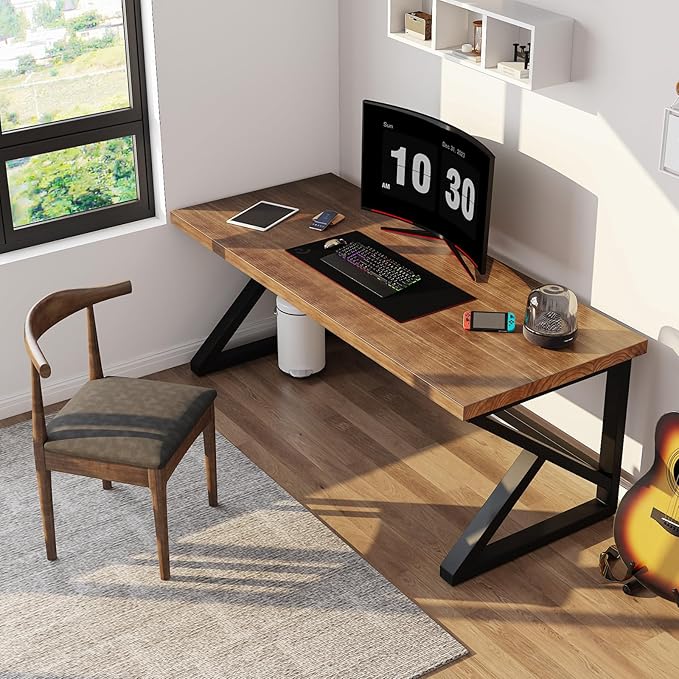 Solid Wood Computer Desk 55-inch Large Office Desk Home Simple Modern Long Desk by QZYJKJ