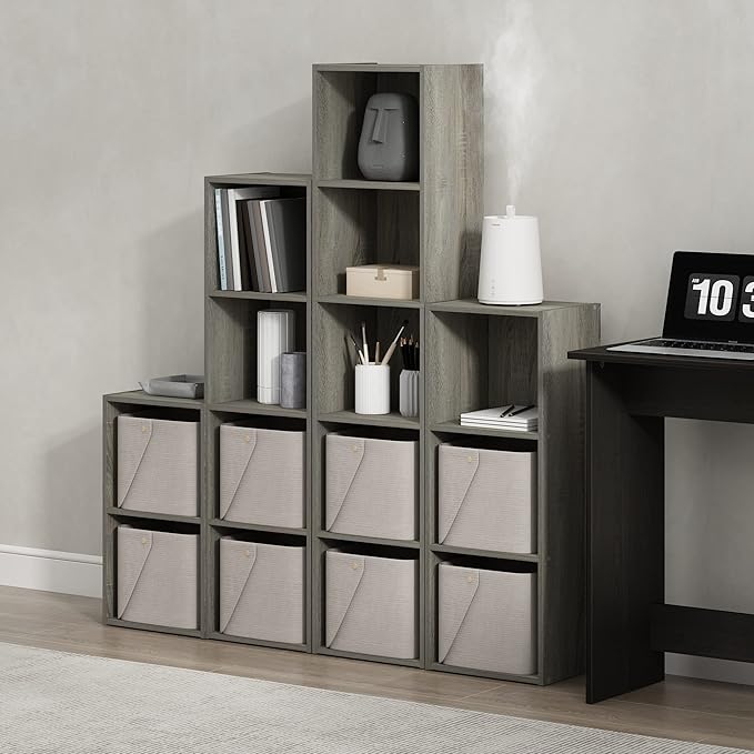 Furinno Luder Bookcase / Book / Storage, 4-Tier Cube, French Oak - Image 2