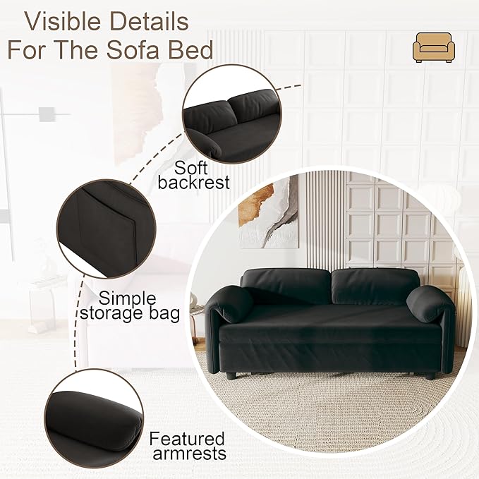 ERYE 3 in 1 Loveseat Sofa Convertible Sleeper Sofabed, Functional Recliner - Image 6