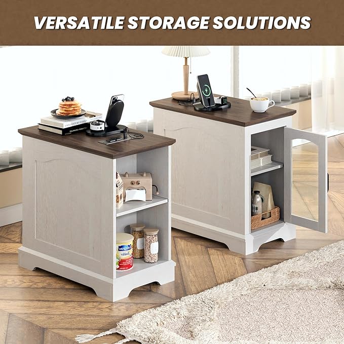 End Tables Set of 2 with Charging Station, 13.8"W Narrow Side Table with Storage - Image 5