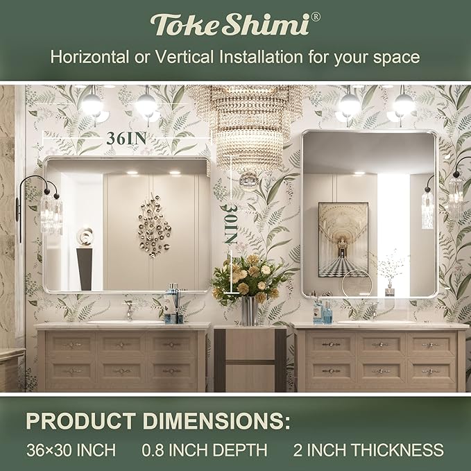 TokeShimi 30 x 36 Inch Brushed Silver Bathroom Mirror - Image 4