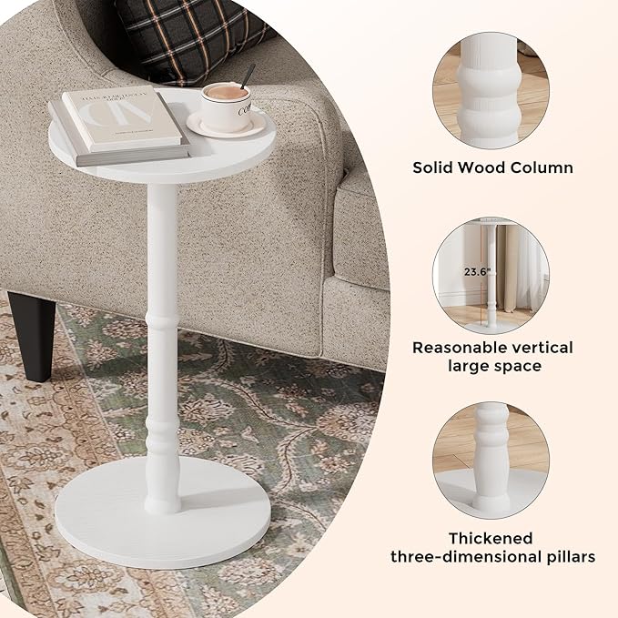 Round Side Table, Solid Wood Pillar - Image 6