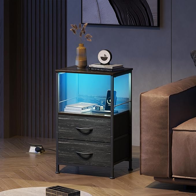 WLIVE Night Stand with Charger Station, LED Nightstand - Image 7