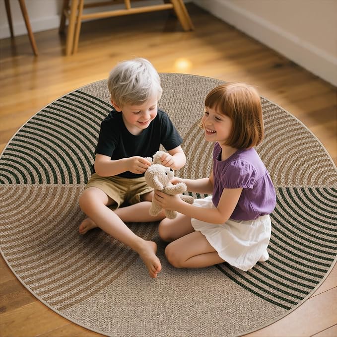 Lahome Modern Rainbow Round Rug, 6ft Easy Jute Circle Patio Rug Washable Indoor - Image 3