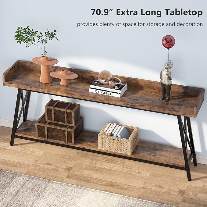 Tribesigns 70.9 inch Extra Long Console Table Behind Couch, Rustic Industrial - Image 6