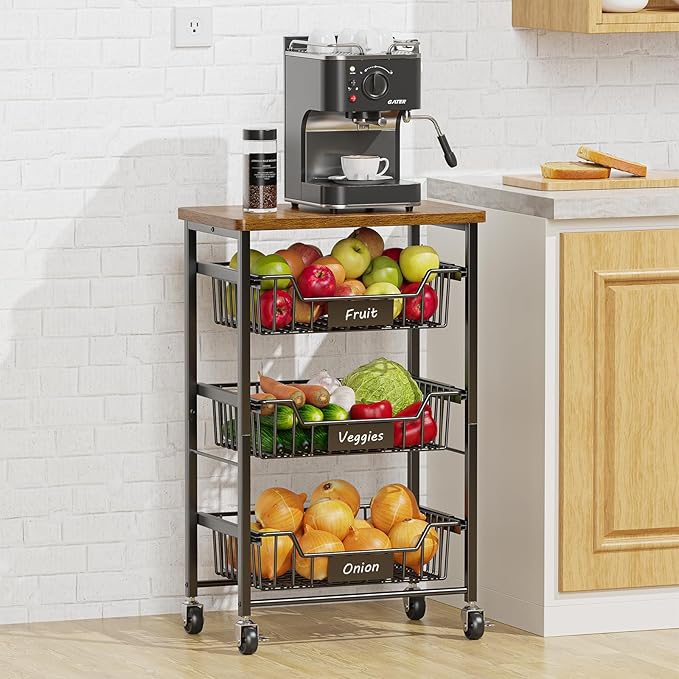 4-Tier Vegetable Fruit Basket Kitchen Storage Rolling Cart on Wheels by CHLORYARD