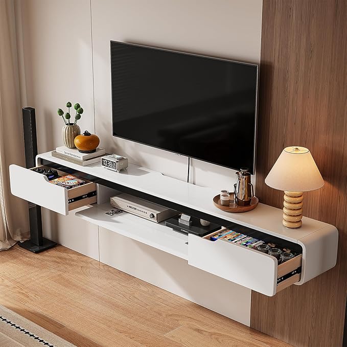 Fully-Assembled Floating TV Stand, 47IN High Gloss Wall Mounted Entertainment - Image 3