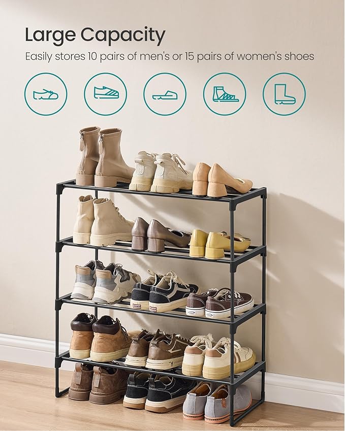 SONGMICS Shoe Rack, 4-Tier Shoe Organizer, Metal Storage Shelf, Upright or - Image 5