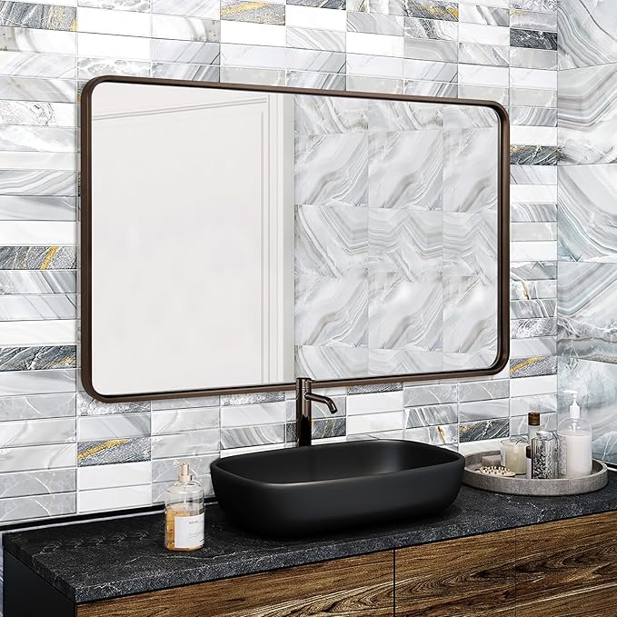 ANDY STAR 48x32 Inch Bronze Bathroom Mirror, Rounded Rectangle Oil Rubbed - Image 3