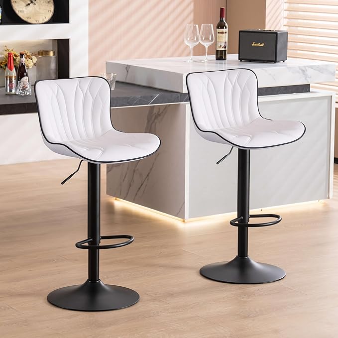 YOUNIKE Single White Bar Stools Modern Swivel Counter Height Bar Chair - Image 9