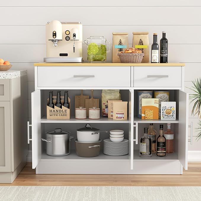 Shintenchi 3 Doors Farmhouse Sideboard Buffet Cabinet, Wood Coffee Bar Cabinet - Image 6