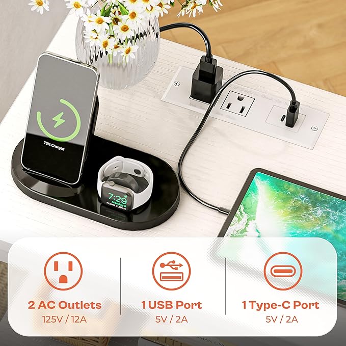 SUPERJARE Nightstand with Charging Station, Bed Side Table with Adjustable - Image 4