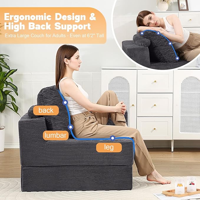 MeMoreCool Convertible Sofa Bed Foldable Boneless Couch, Folding Sleeper Chair - Image 3