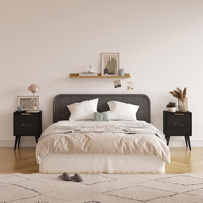 Fluted Nightstand with 2 Drawers, Modern Bedside Table with Metal Handles - Image 4