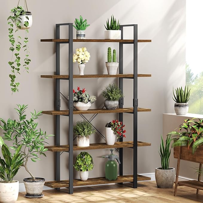 FRAPOW 5 Tier Bookshelf, 70 inch Tall Solid Bookcase Industrial Wooden - Image 8
