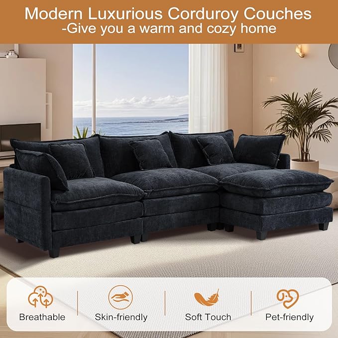 Furniliving 112‘’ L-Shaped Sofa, Luxury Chenille Modular Sectional Couches - Image 7
