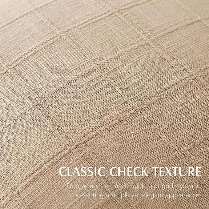 Foindtower Set of 2 Decorative Linen Check Throw Pillow Covers Neutral - Image 2