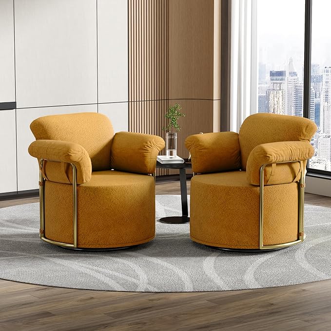 KEIKI Modern Comfy Swivel Accent Reading Chair, 360°Round Upholstered Barrel - Image 3