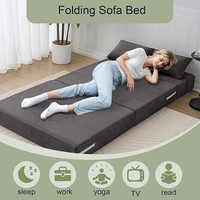 MeMoreCool Boneless Folding Sofa Bed, Corduroy Convertible Sleeper Chair - Image 4
