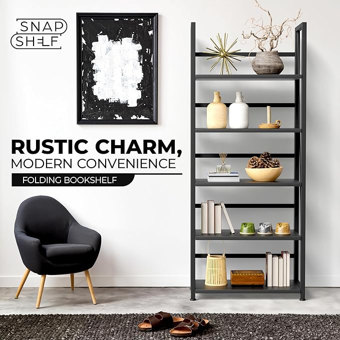 5 Tier Wood Book Shelf Organizer, No Assembly Bookshelf - Image 3