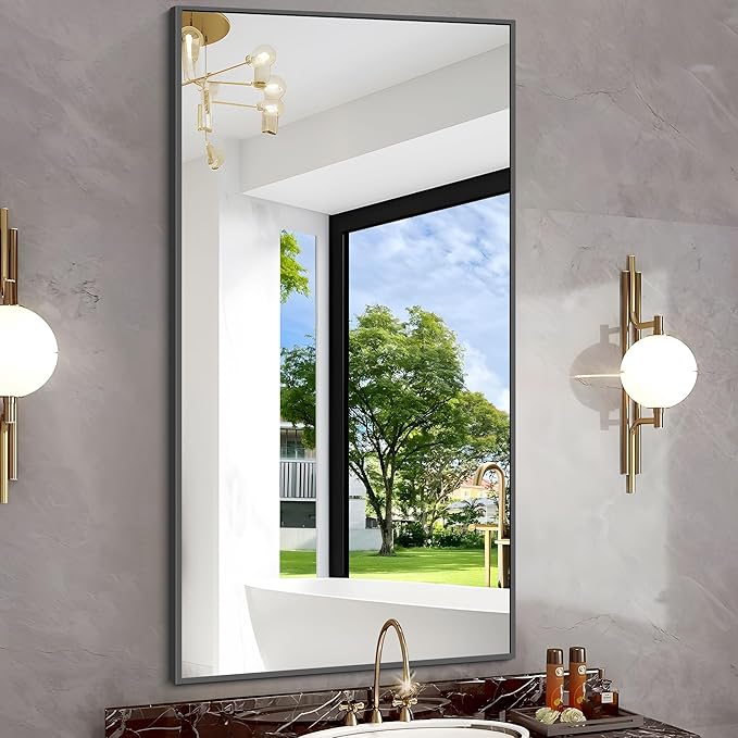 48x24In Black Bathroom Mirror for Wall, Rectangle Mirrors - Image 8